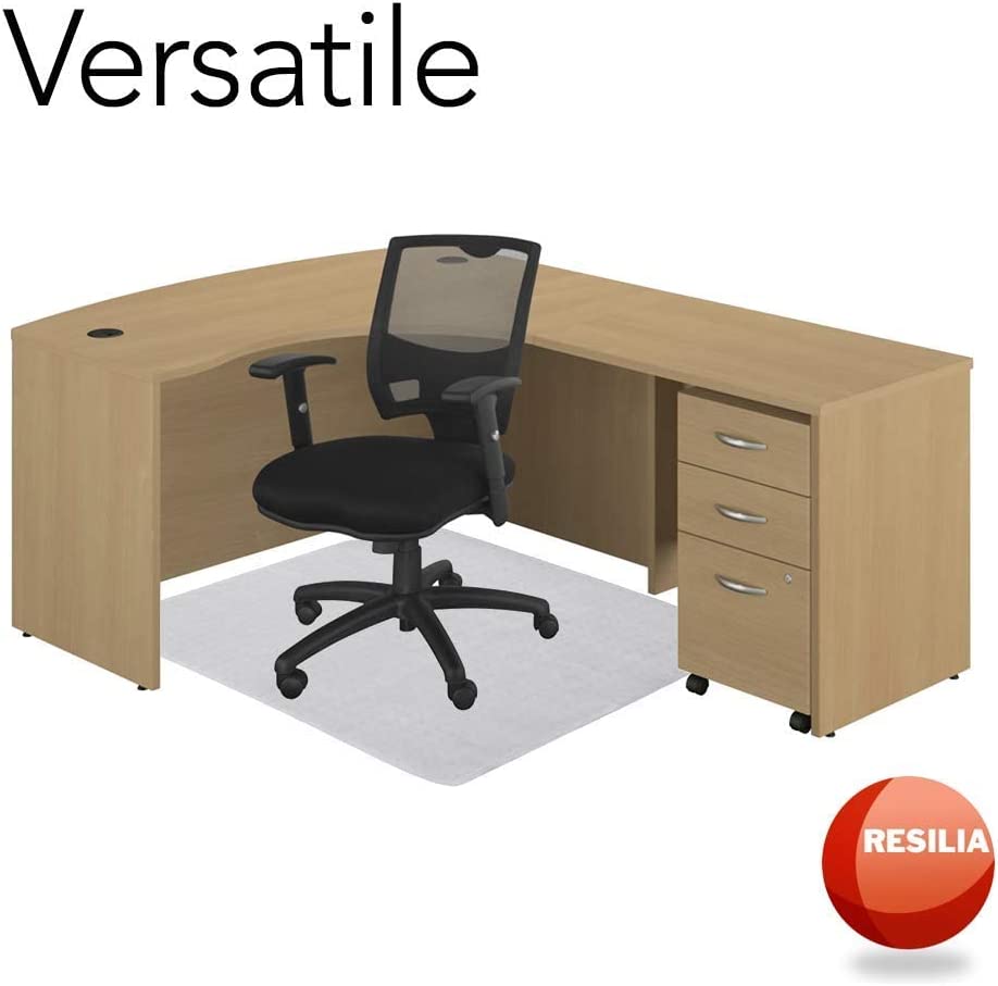 clear chair mat underneath an office chair and desk for versatile use