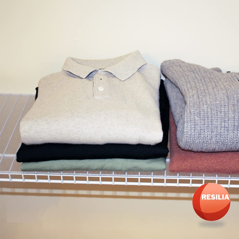 use shelf liner to stack sweaters on wire shelves to avoid getting line indents on clothing