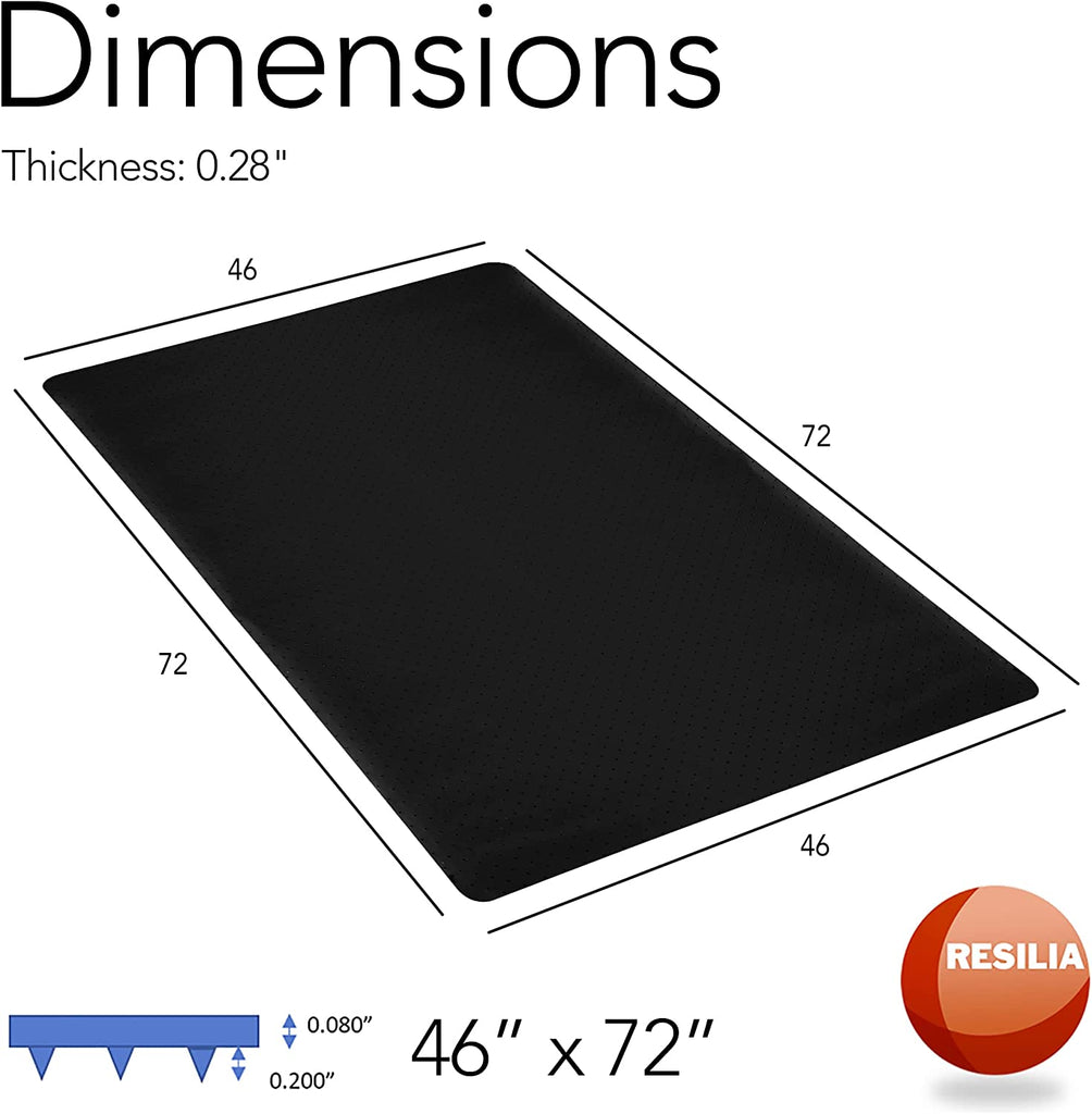 black mat with dimensions and a thickness of 0.28"