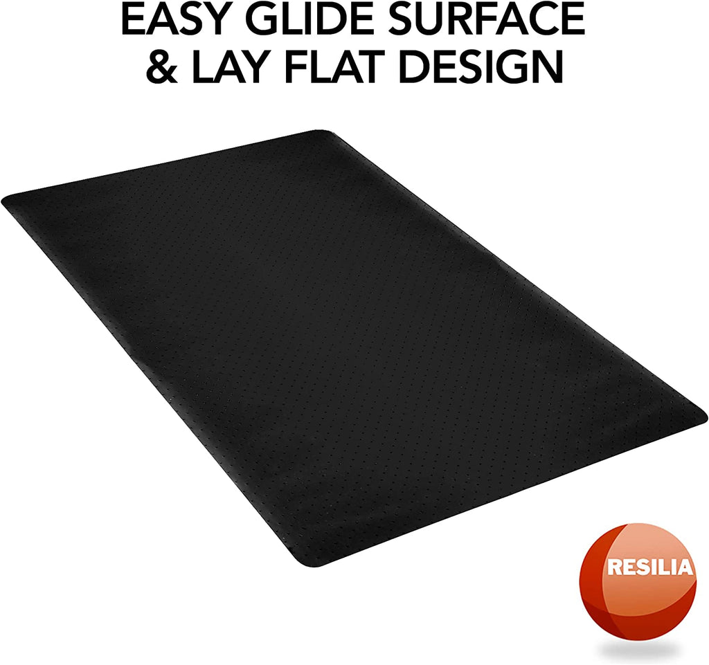 black chair mat with easy glide surface and lay flat design