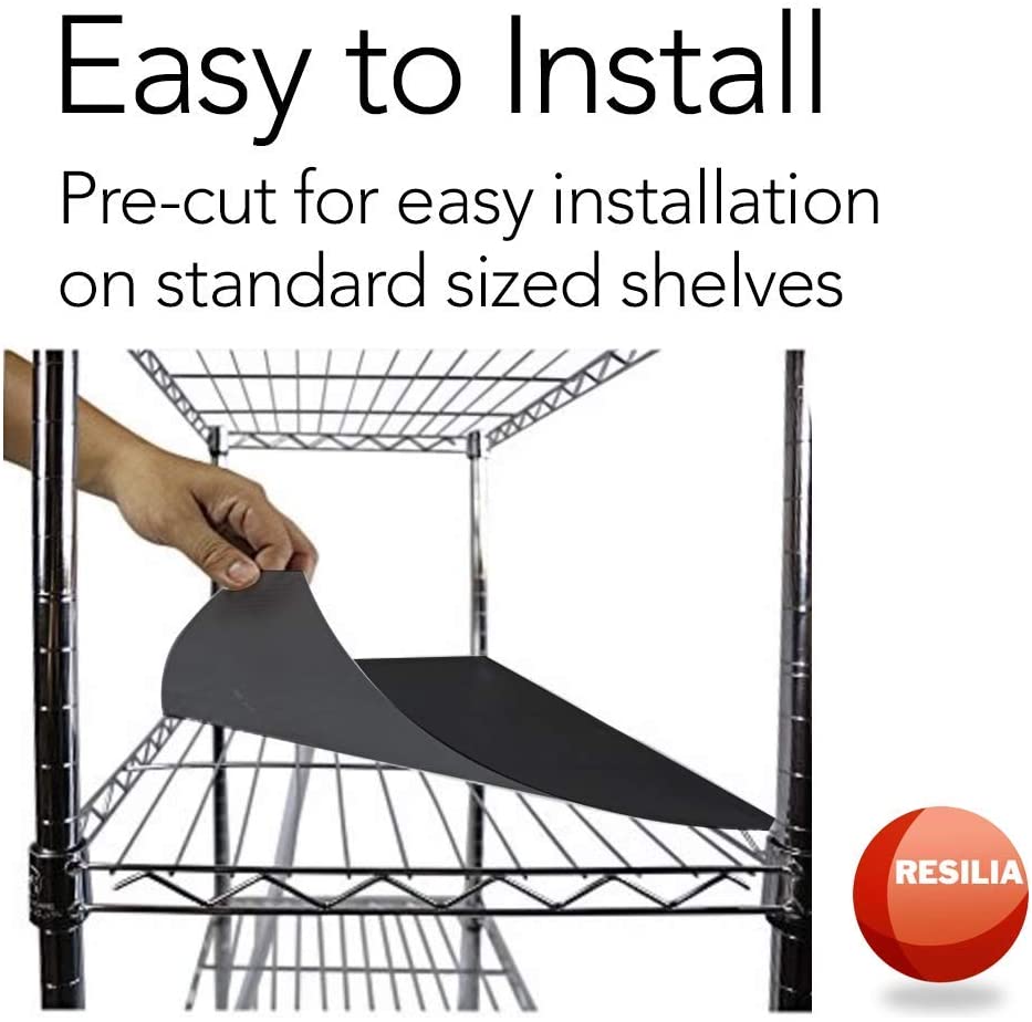 Black shelf liner is easy to install pre-cut for easy installation on standard sized shelves