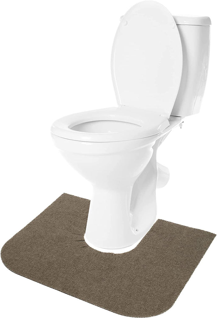 Tan round commode mat around the base of a toilet