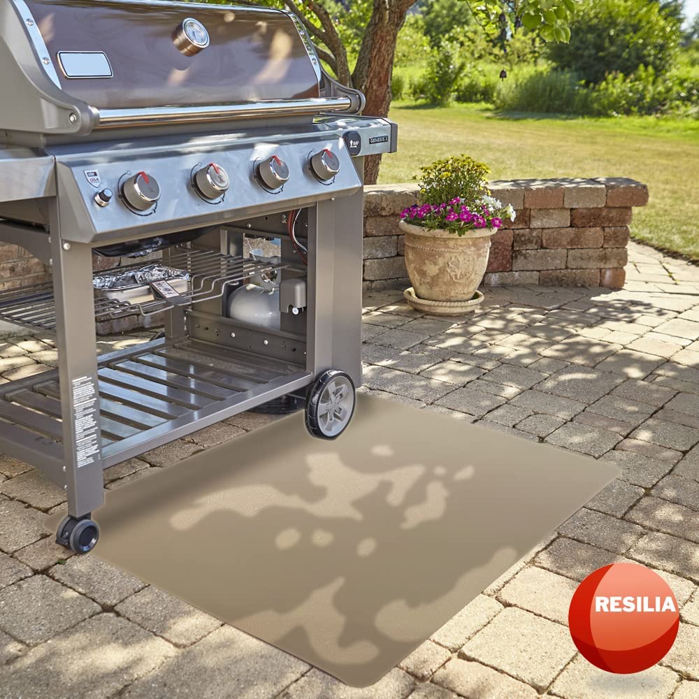 Grill mat on patio under grill