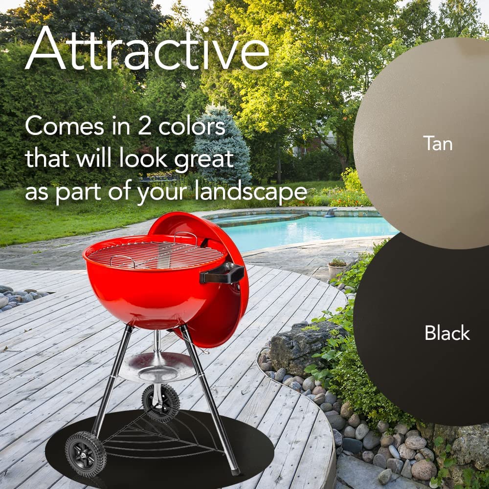 Smooth textured pattern round grill mat is attractive and comes in two colors of tan and black that will look great as part of your landscape backyard