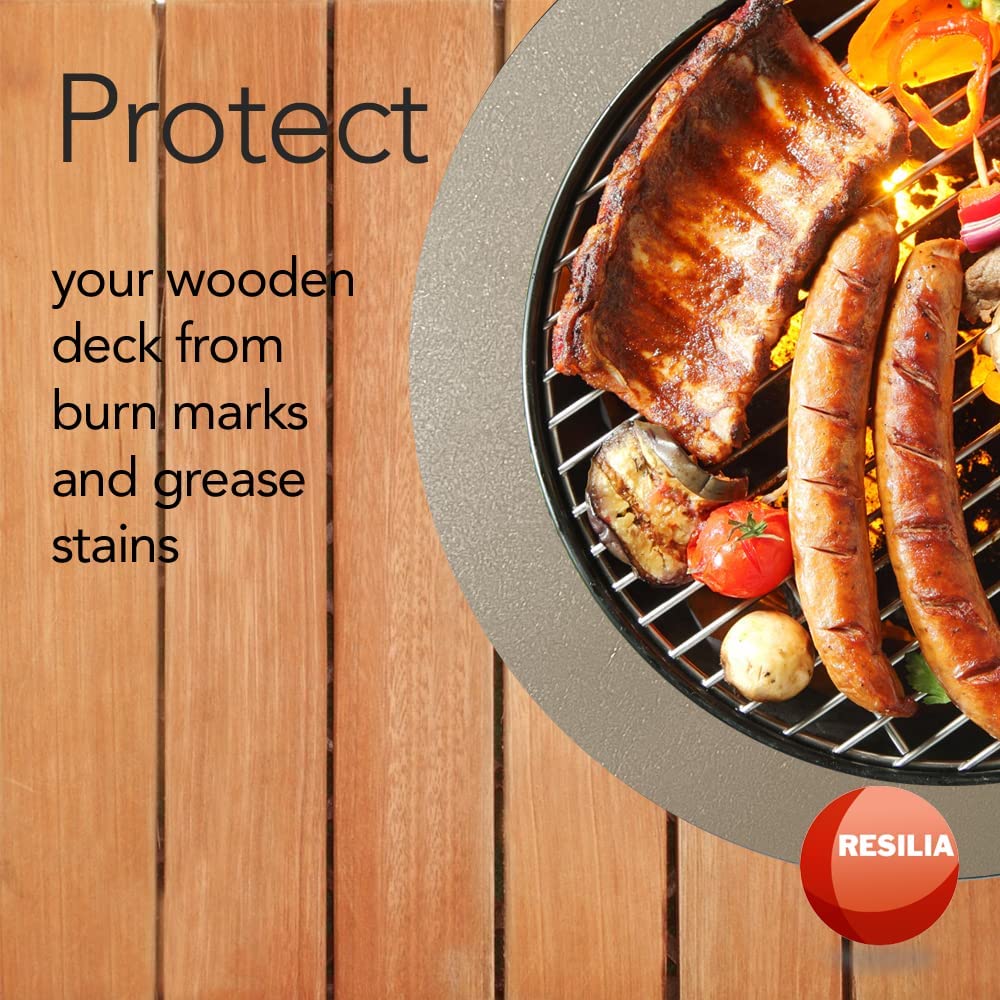 tan beige smooth grill mat on top of bricks with grill. Protecting stone patios from stains and ant attracting grease