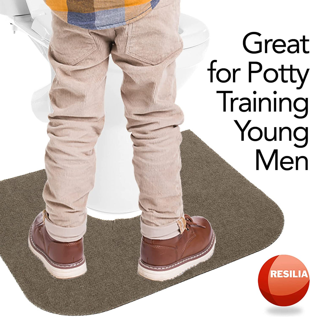 Child standing on commode mat because it is great for potty training young men