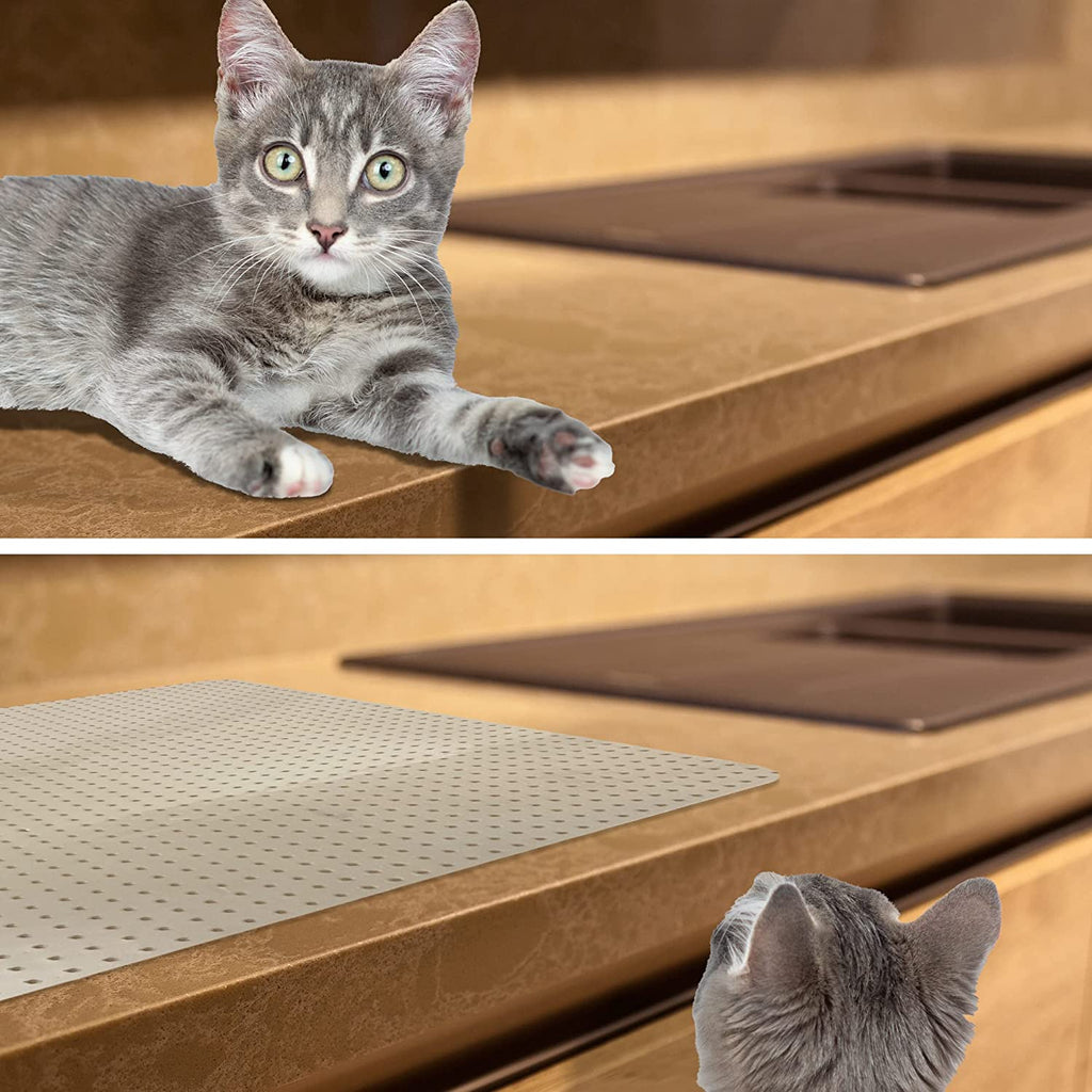 cat on counter versus cat on floor because pet deterrent tile is on on counter top preventing the cat from jumping on the surface