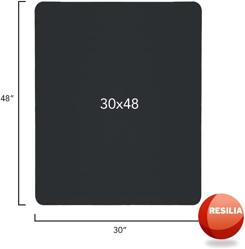 Dimensions of a black mat and Resilia logo in the corner