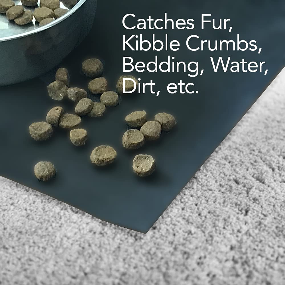 Catches fur, kibble, crumbs, bedding, water, dirt, etc.