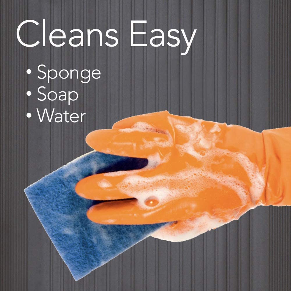 black vinyl stair tread cleans easy with a sponge, soap and water