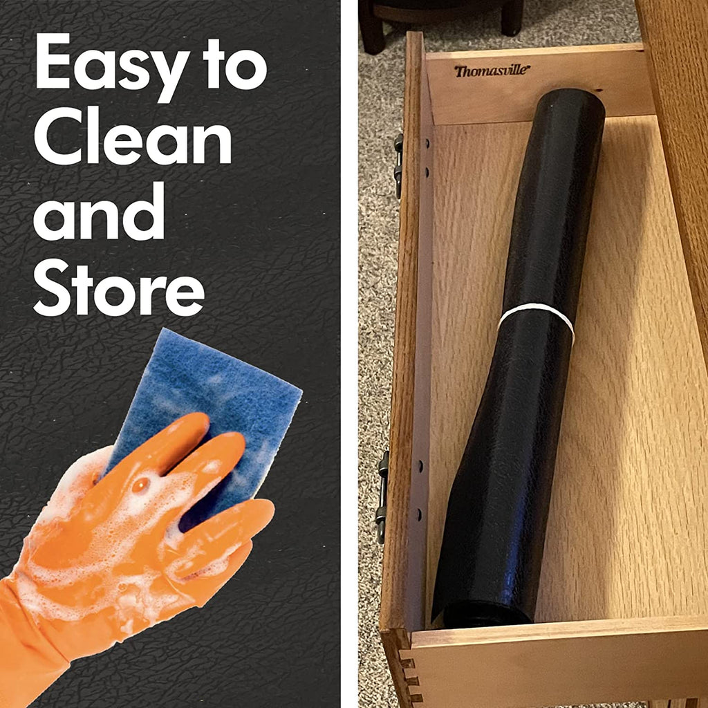 Rolled up workbench mat is easy to clean and store