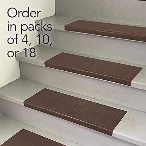 brown stair treads on gray stairs. Order in packs of 4, 10 or 18