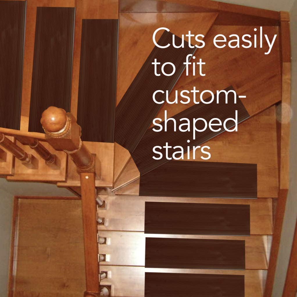 Stair treads can easily be cut to fit custom shaped stairs