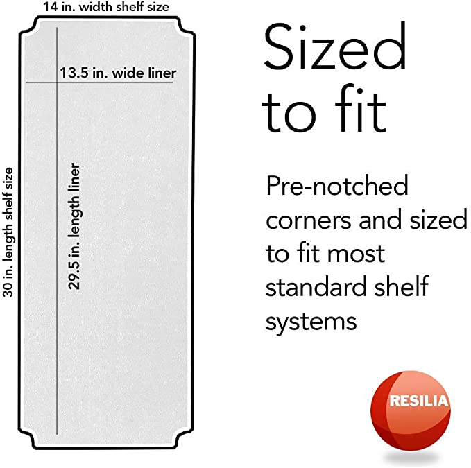 Shelf liner is sized to fit. Pre-notched corners and sized to fit most standard shelf systems