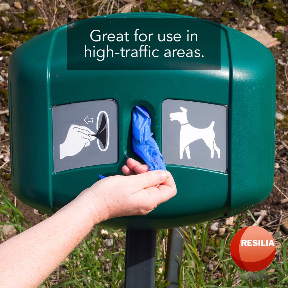 Dog poop bags are great for use inn high-traffic areas. Hand pulling bags from public dispenser 