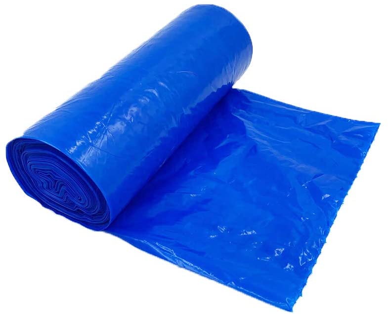 Blue pet waste bag mostly rolled up