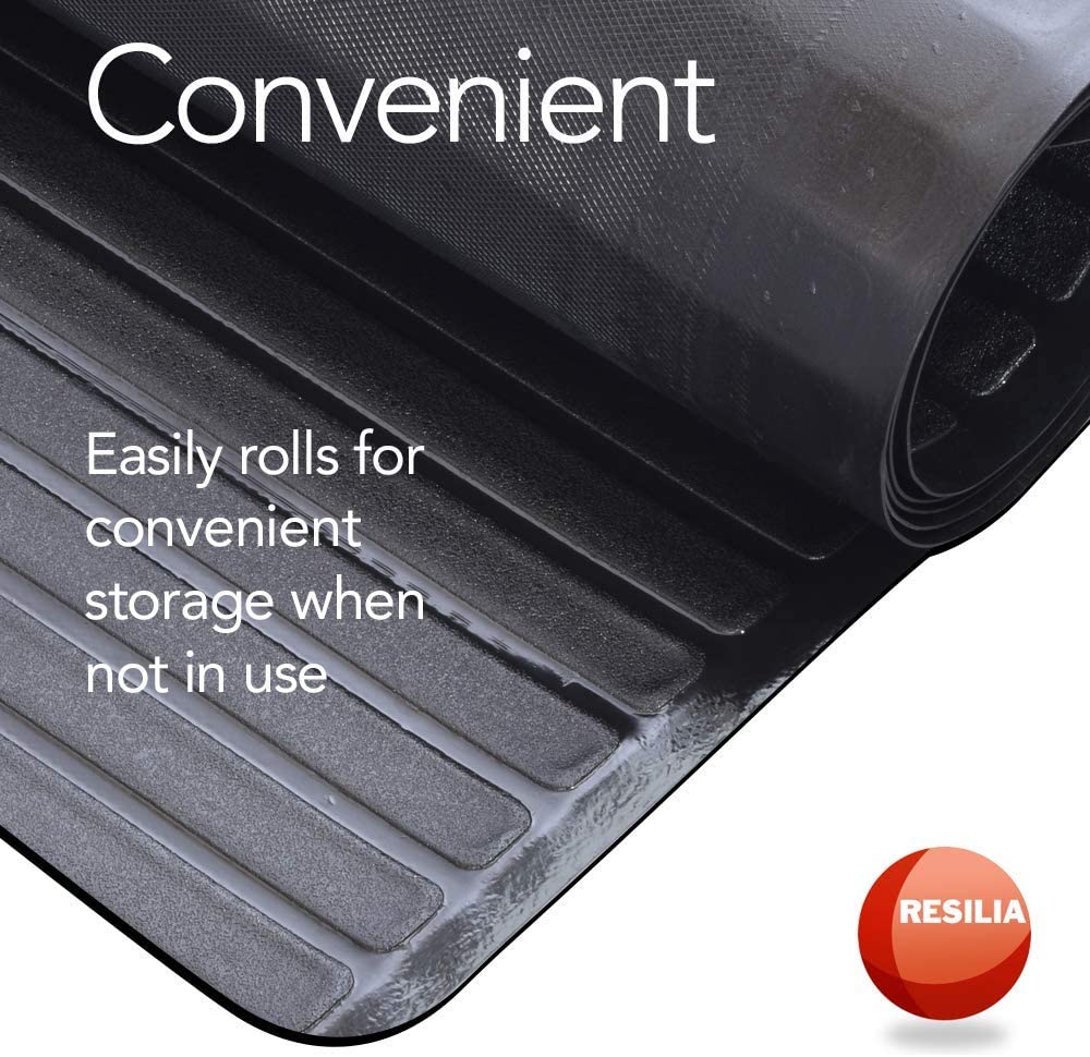 Exercise floor mat conveniently and easily rolls for easy storage when not in use