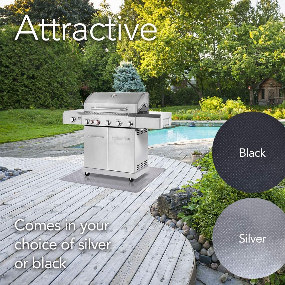 Smooth textured grill mat is attractive and comes in two colors of silver and black that will look great as part of your landscape backyard