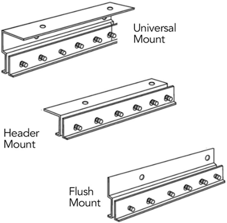 3 different types of mounts available. Ensure you purchase the correct type for your needs. Universal mount, header mount and flush mount