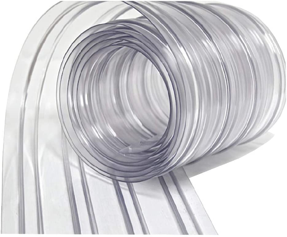 Clear strip curtain partially rolled
